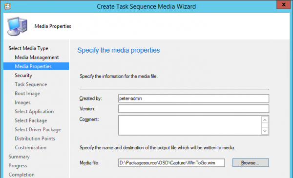 Create tte task sequence media