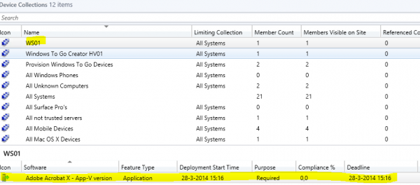 Collection WS01 and deployment is created by RES Workspace Manager 2014