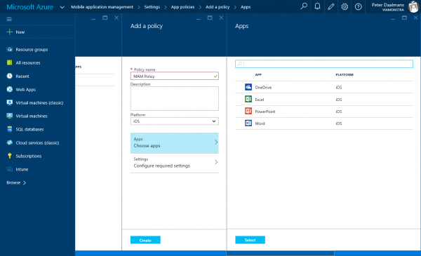 Create the policy and select the apps that need to be managed